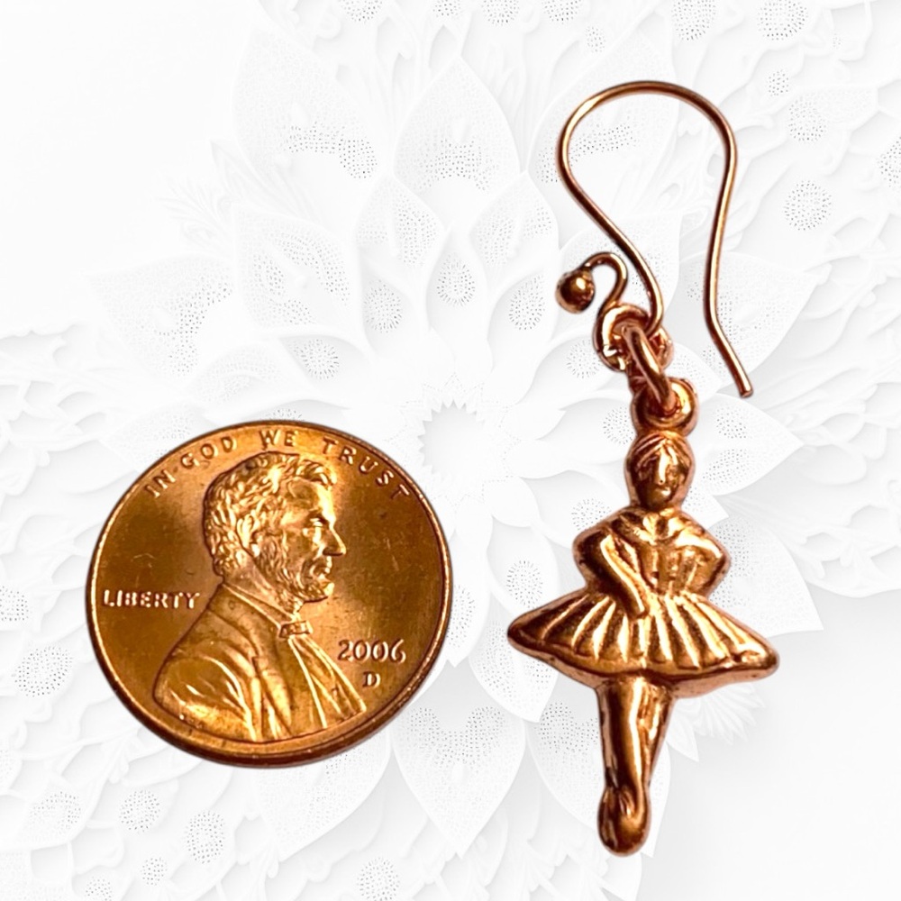 HAND CRAFTED Earrings Ballerina Copper Dangle Nutcracker Ballet Dancer Pierced - Picture 4 of 5